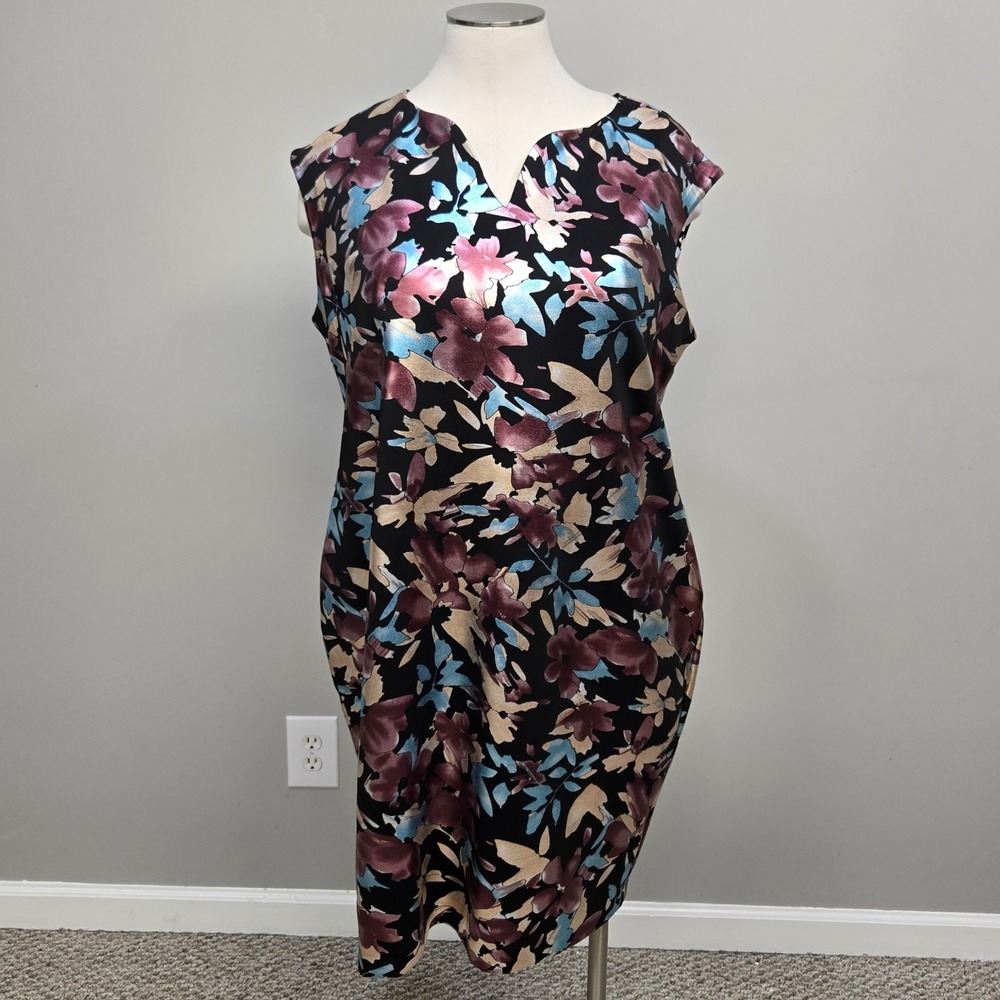 ECI New York‎ Dress 22W Metallic Iridescent Floral Stretch Sheath Party Cocktail